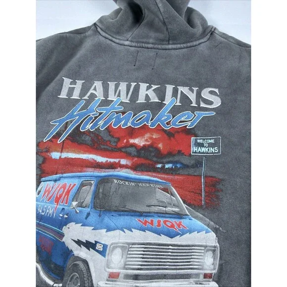 Stranger Things Hawkins Hitmaker Hoodie Netflix Primark Fleece Gray Adult 2XL - Picture 13 of 14